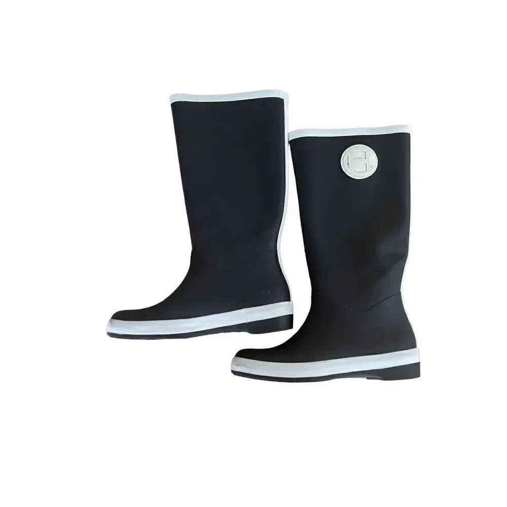 Cole Haan Womens Black Patent Leather Waterproof Tall Rain Boots Size 6